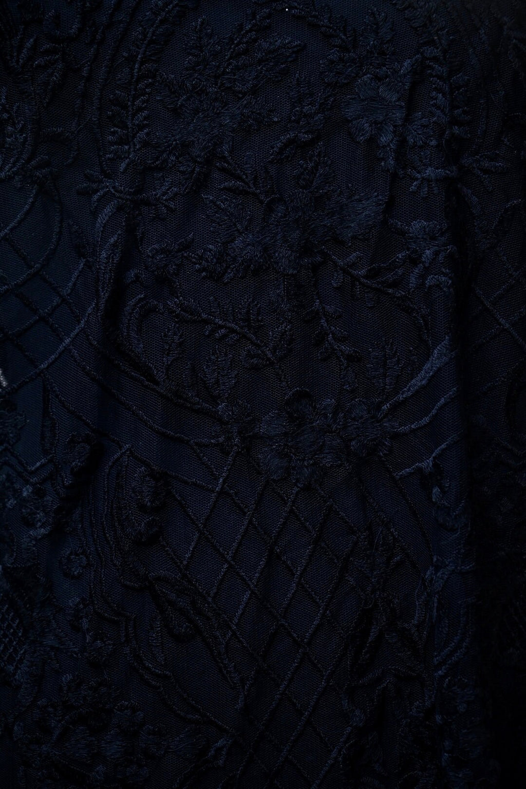 Handmade Luxurious fabric with BLACK RESHAM EMBROIDERY,  crafted for a couture evening gown, lace