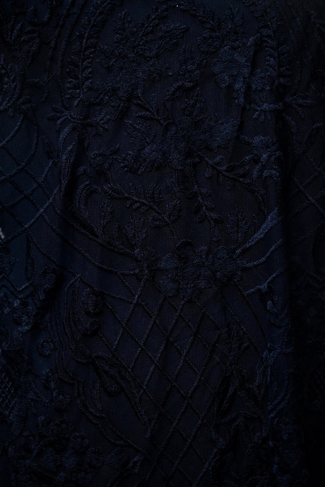 Handmade Luxurious fabric with BLACK RESHAM EMBROIDERY,  crafted for a couture evening gown, lace