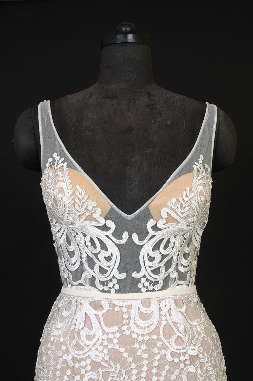 Oscar inspired  cut lace custom bridal dress haute couture hand embroidery wedding  dress, reception dres .