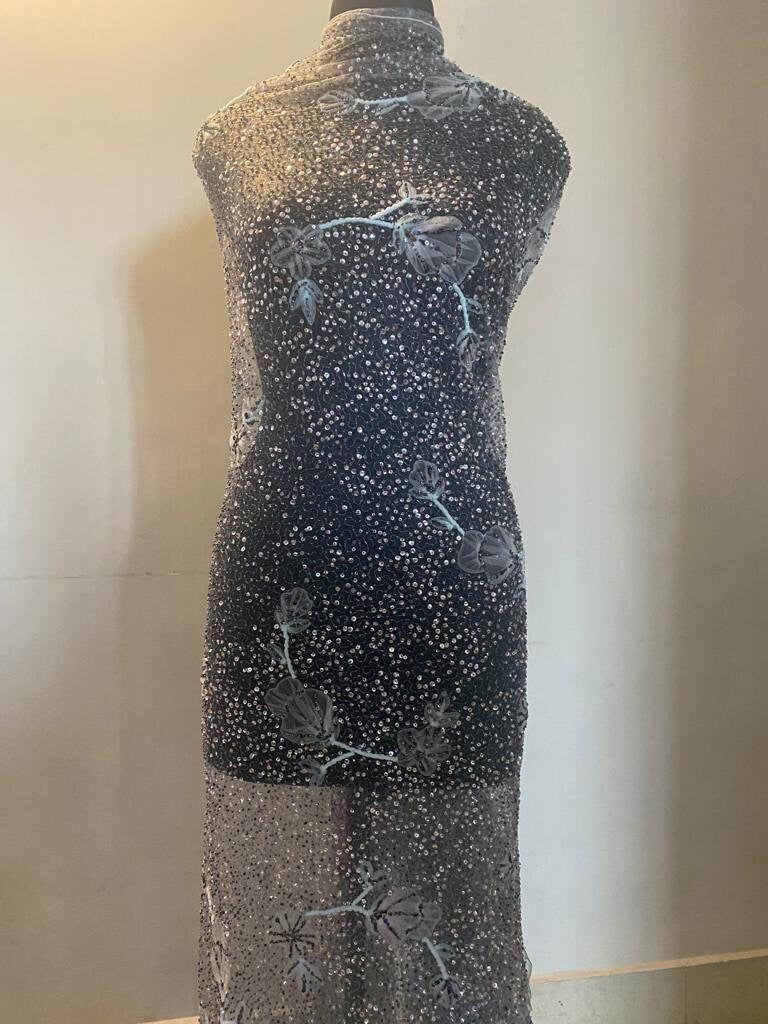 Exquisite Beaded Floral Applique Fabric - Perfect for Couture Wedding Dresses and Evening Gowns!"