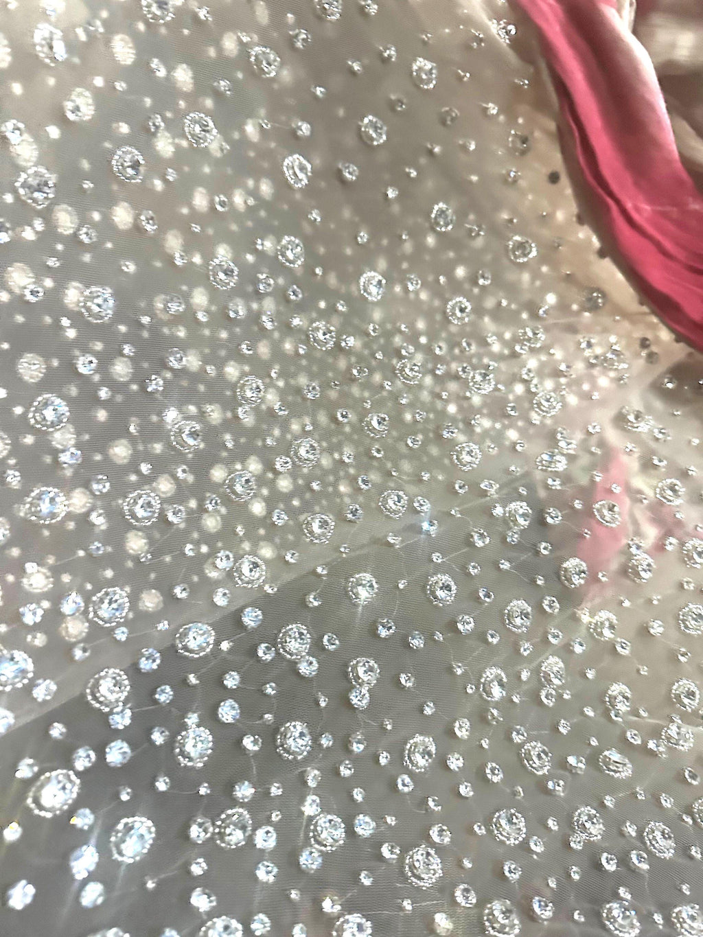 Rhinestone Crystal Luxurious Bridal fabric or evening gown fabric,  hand embroidered