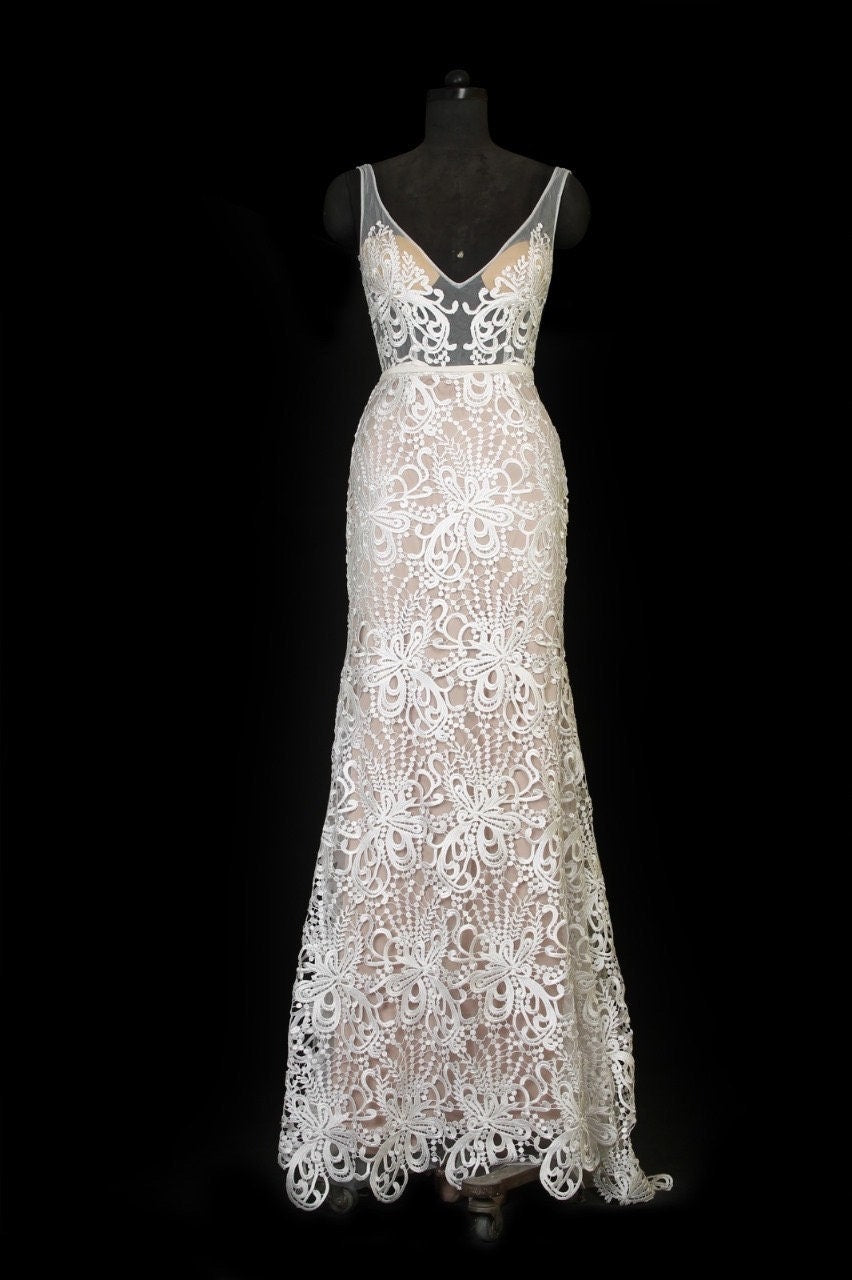 Oscar inspired  cut lace custom bridal dress haute couture hand embroidery wedding  dress, reception dres .
