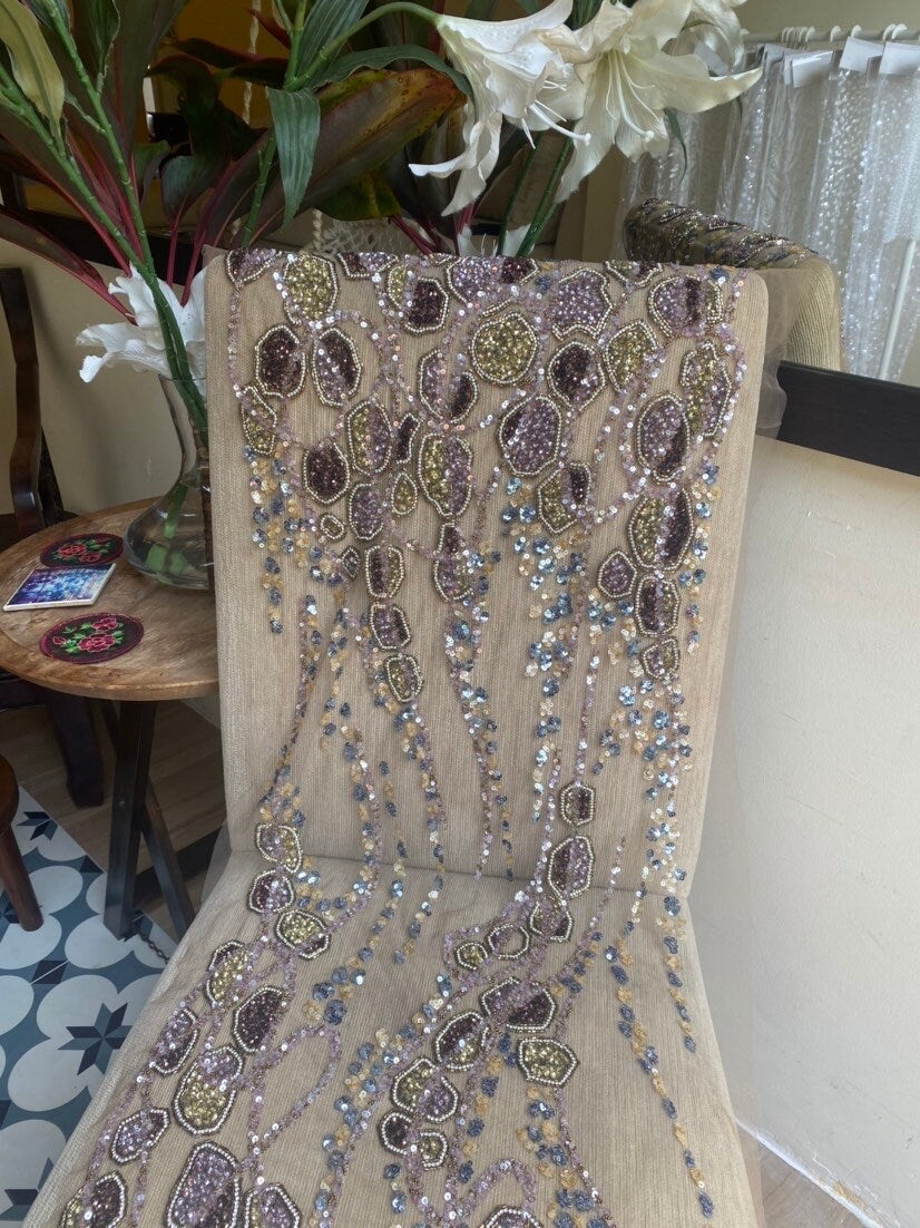 Exquisite Hand embroidery with heavy beading haute couture fabric with stones beads, Gown, couture 2023, bridal gown, mother of bride
