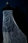 Handmade Luxurious fabric with fishnet sequence EMBROIDERY,  crafted for a bridal dress, evening gown, or a princesses's dress, LACE