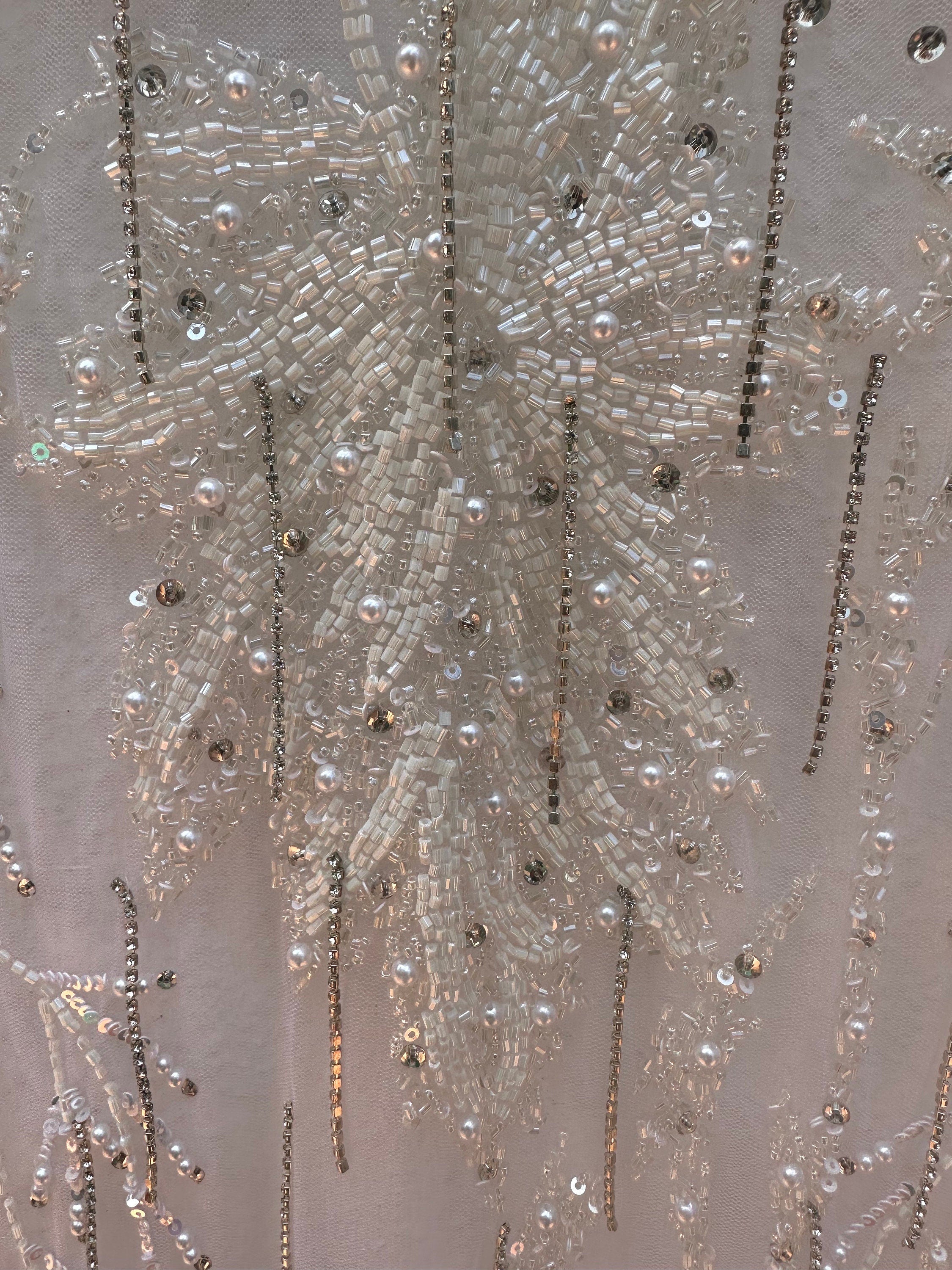 Wedding Gown Dress Fabric, Swarovski crystal tassle  , Hand Embroidery. Evening Gown, Prom Dress , Reception for Oscar de la Renta dress