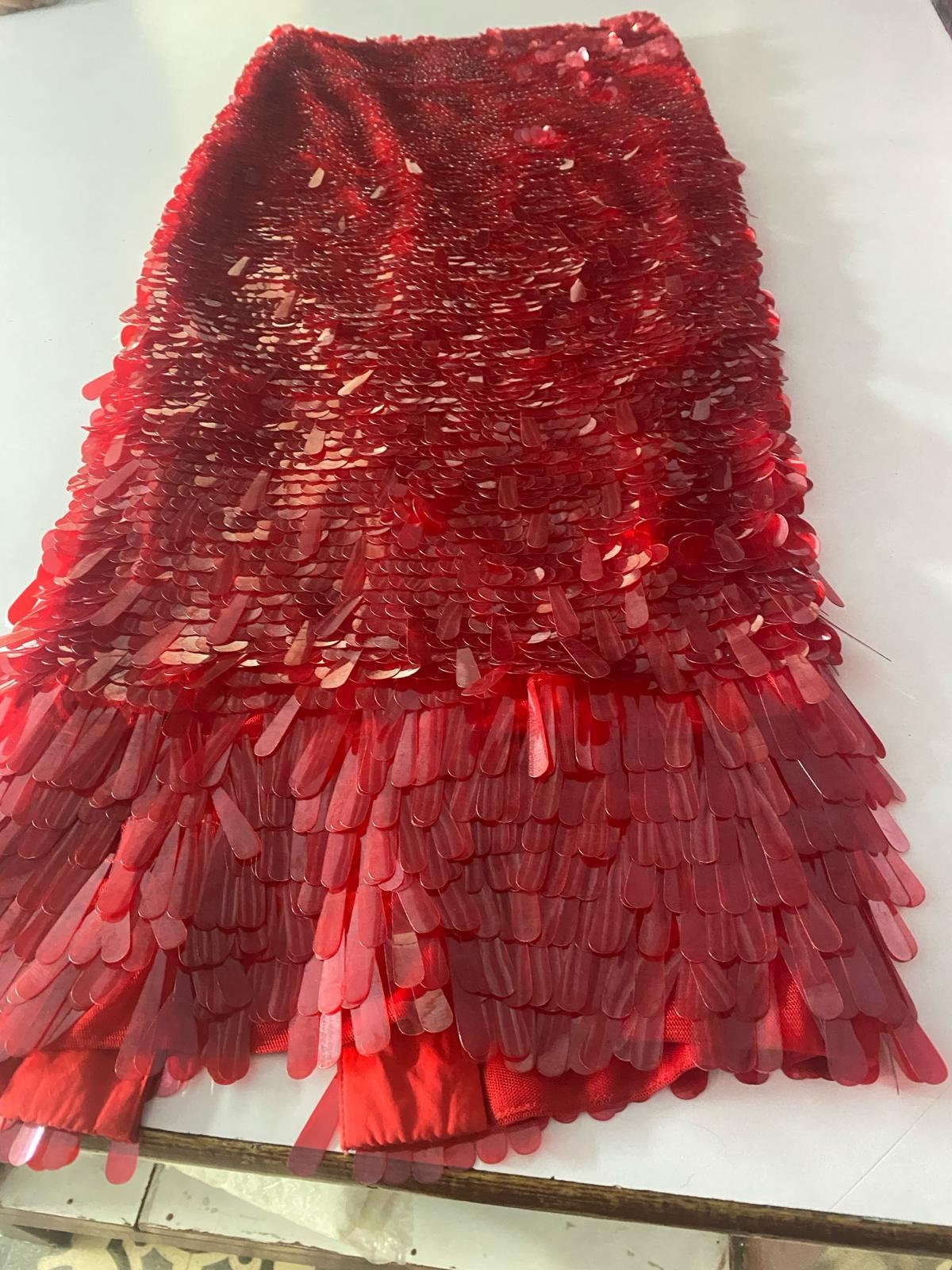 de la Renta  inspired hand embroidery red skirt