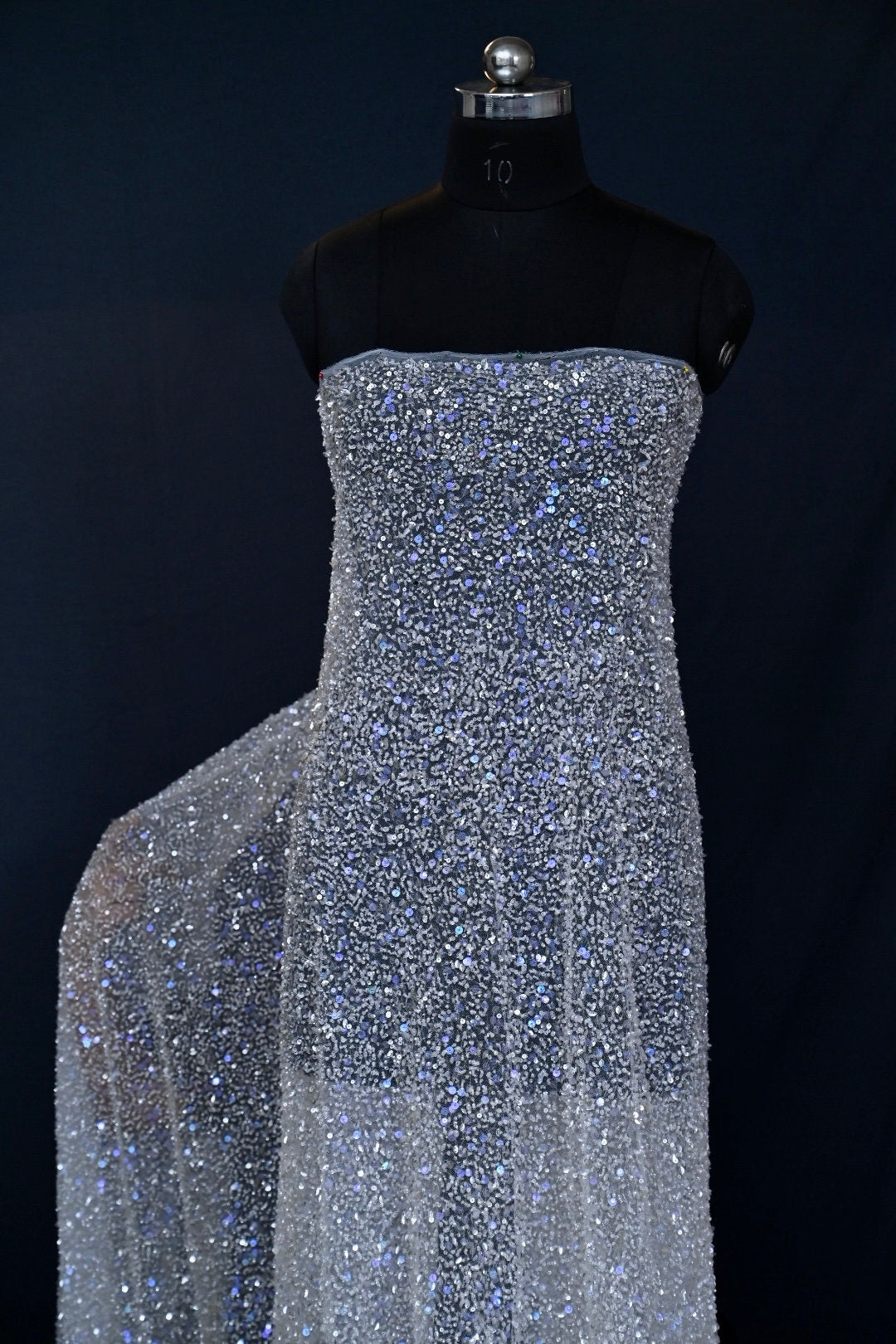 Handmade Luxurious fabric with silver sequin,  crafted for a bridal dress, evening gown, or your precious daughter's princesses dress