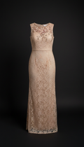Warm Champagne Lace Sheath With Embellished Neckline