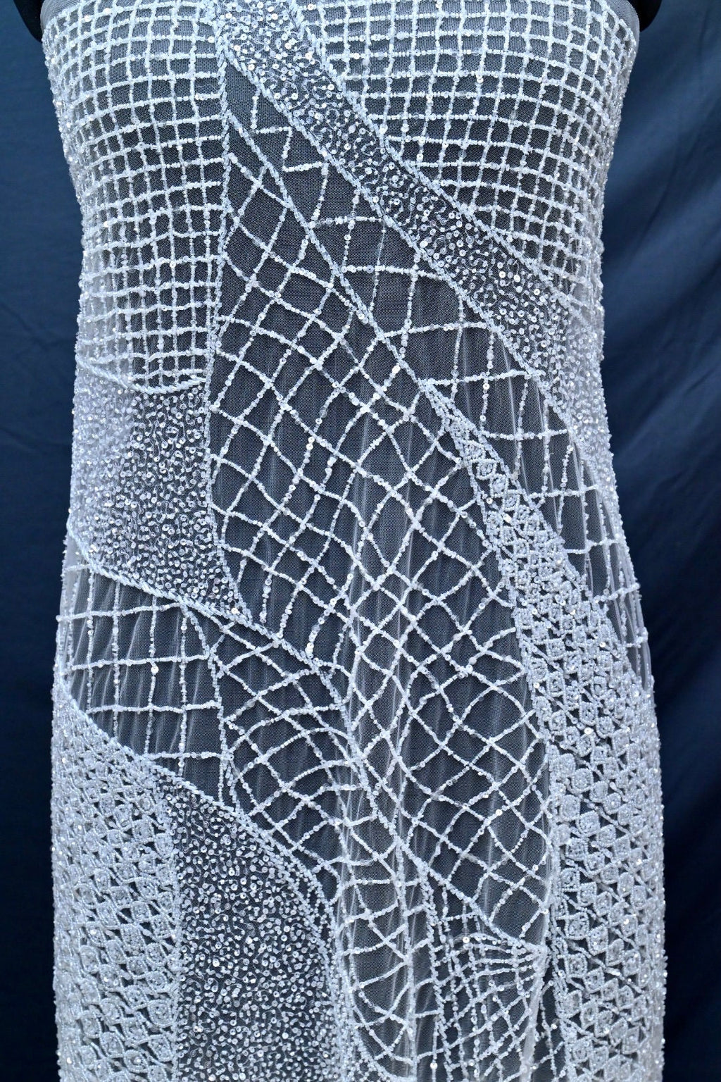 luxurious hand made fabric with pattern EMBROIDERY   crafted for a bridal dress, evening gown or your princess's dress