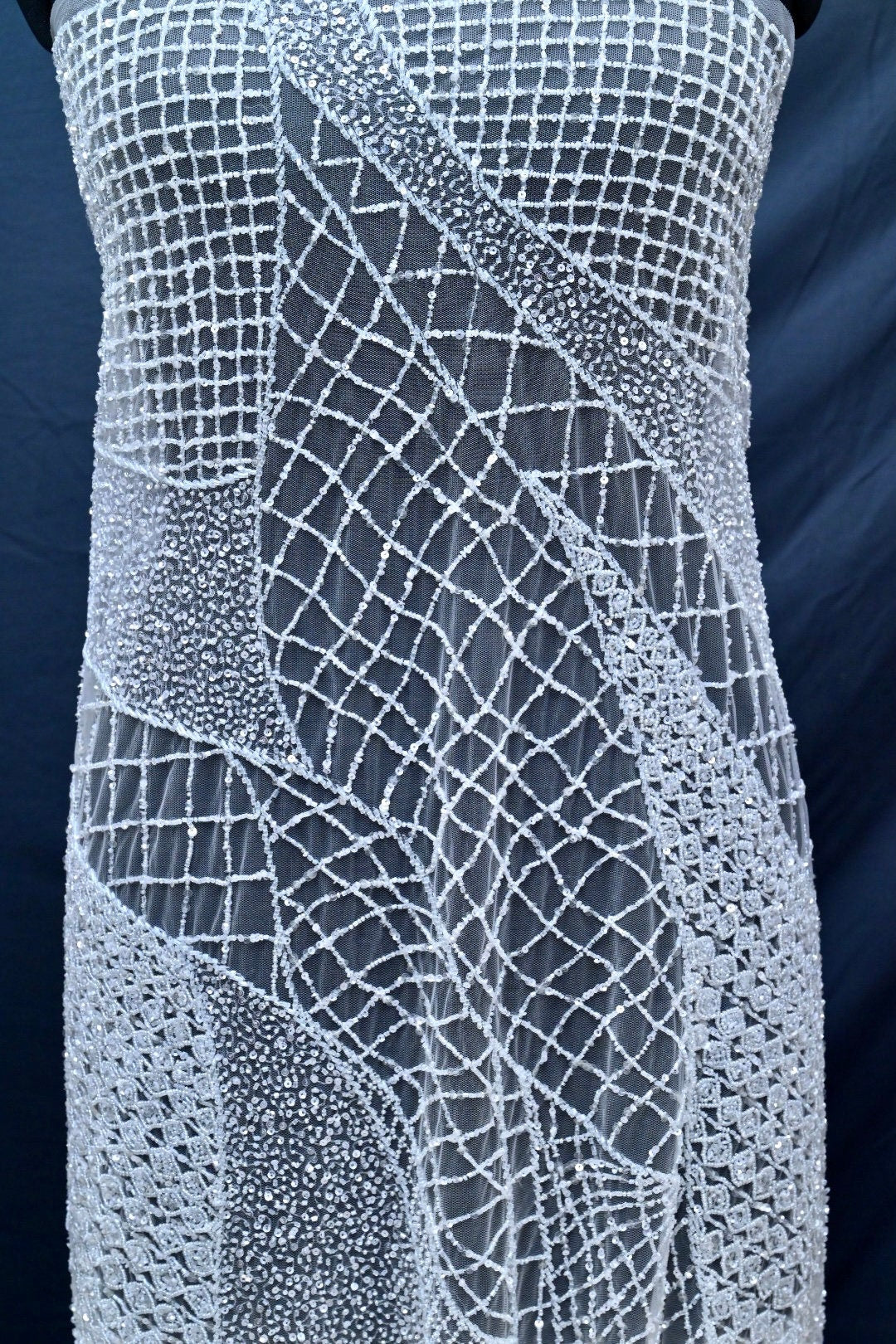 luxurious hand made fabric with pattern EMBROIDERY   crafted for a bridal dress, evening gown or your princess's dress