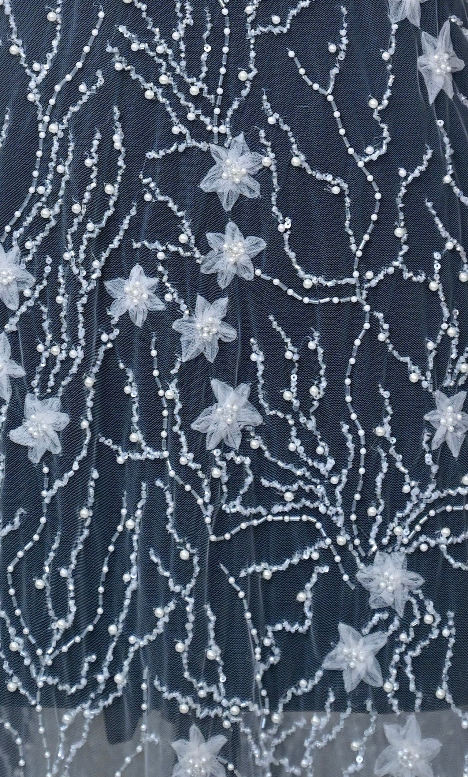 Handmade Luxurious fabric, Bridal BEADS PEARL EMBROIDERY, for a bridal dress, evening gown, or princesses' dress. lace with sequin, applique