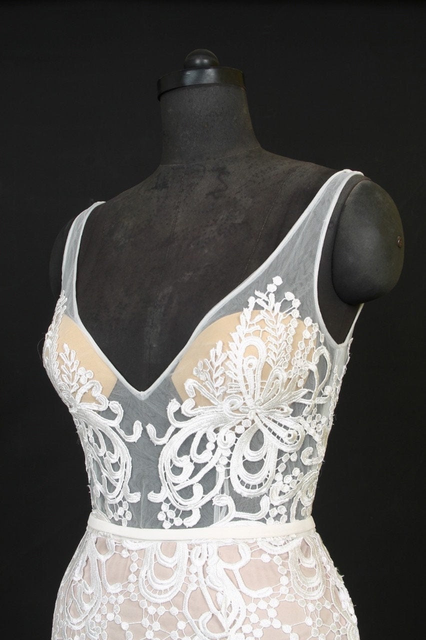Oscar inspired  cut lace custom bridal dress haute couture hand embroidery wedding  dress, reception dres .