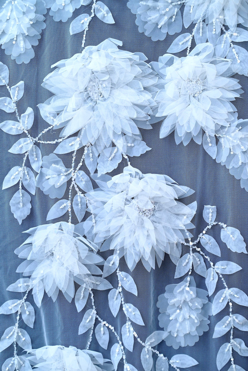 Handmade Luxurious fabric, off-white ,hand cut floral applique hand embroidery, for a bridal dress, evening gown, or your sweet 16