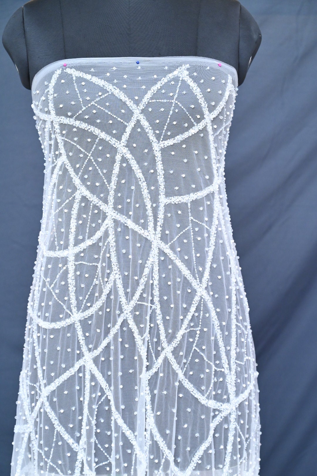 Handmade Luxurious fabric with heavy EMBROIDERY,  crafted for a bridal dress, evening gown, or your precious daughter's princesses dress