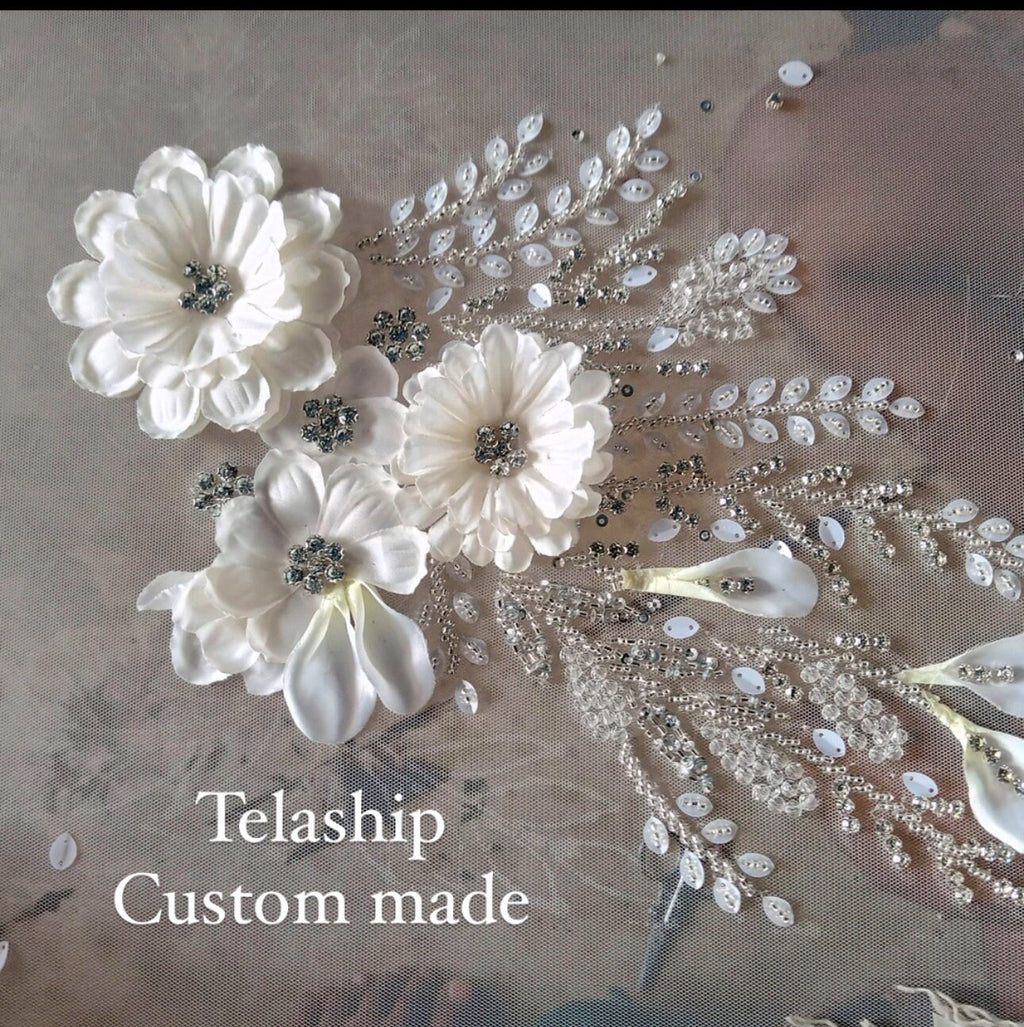 Ellie Saab 2024 inspo hand embroidery, applique 3D Flower Bridal Bodice crystals,Evening Gown, Bridal Corset, Mother of bride, Prom dress.