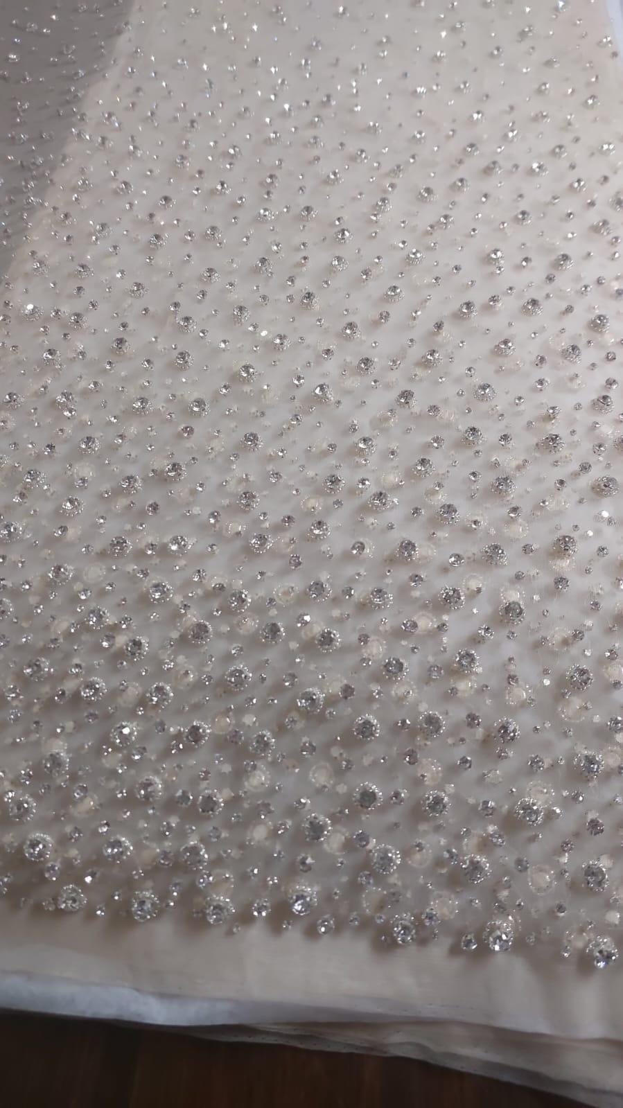 Rhinestone Crystal Luxurious Bridal fabric or evening gown fabric,  hand embroidered